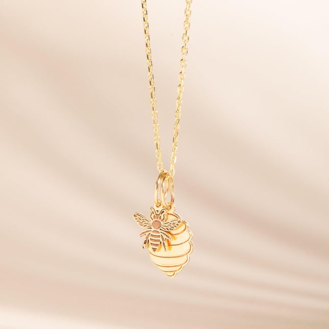 Bee & Honeycomb Solid Gold Necklace