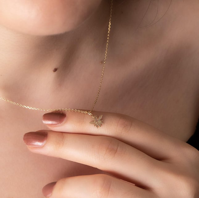 Bee & Honeycomb Solid Gold Necklace
