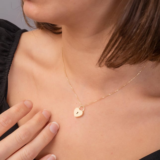 Heart Padlock Initial Padlock Solid Gold Necklace