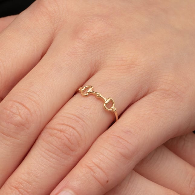 Dainty Equestrian Snaffle Bit Solid Gold Ring