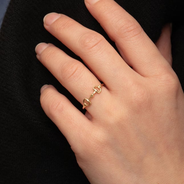 Dainty Equestrian Snaffle Bit Solid Gold Ring