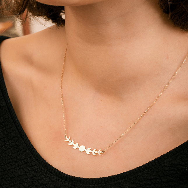 Moon Phase Solid Gold Necklace