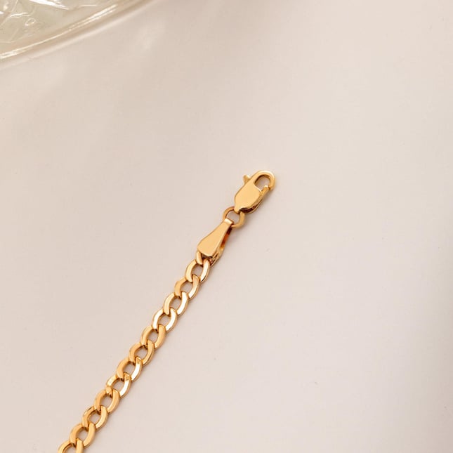 Heart Star Cross Engraved Curb Chain Solid Gold Bracelet
