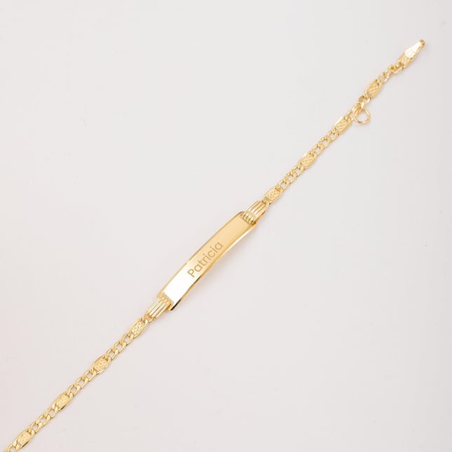 Engraved Figaro Chain Solid Gold ID Bracelet