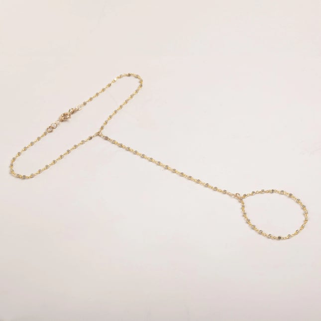 Faceted Bead Ball Solid Gold Hand Chain