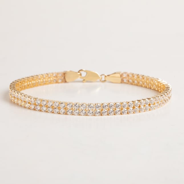 Pear CZ Tennis Double Row Solid Gold Bracelet