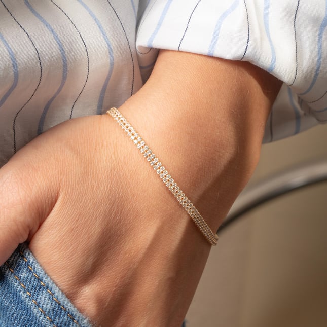 Pear CZ Tennis Double Row Solid Gold Bracelet