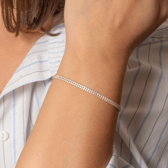 Pear CZ Tennis Double Row Solid Gold Bracelet
