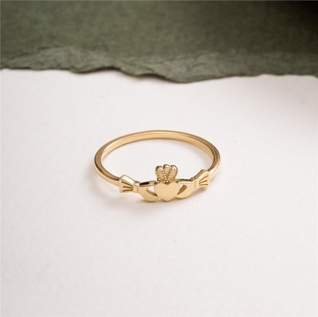 Claddagh Ring Minimalist Petite Irish Heart Promise Solid Gold Ring