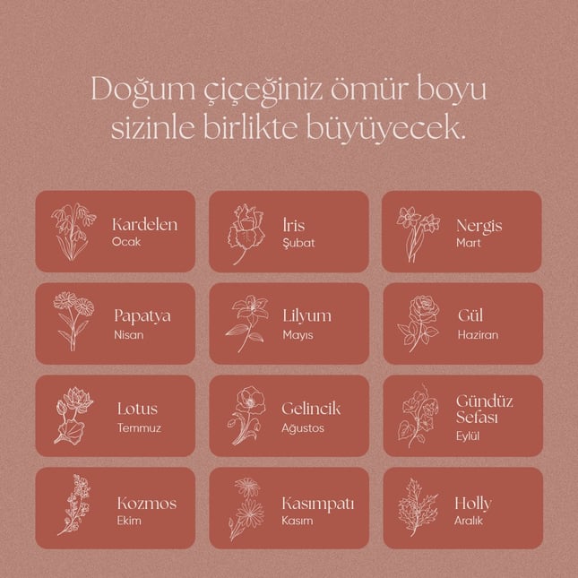 Kişiye Özel 12 Ay Doğum Çiçeği Motifli Oval Altın Yüzük