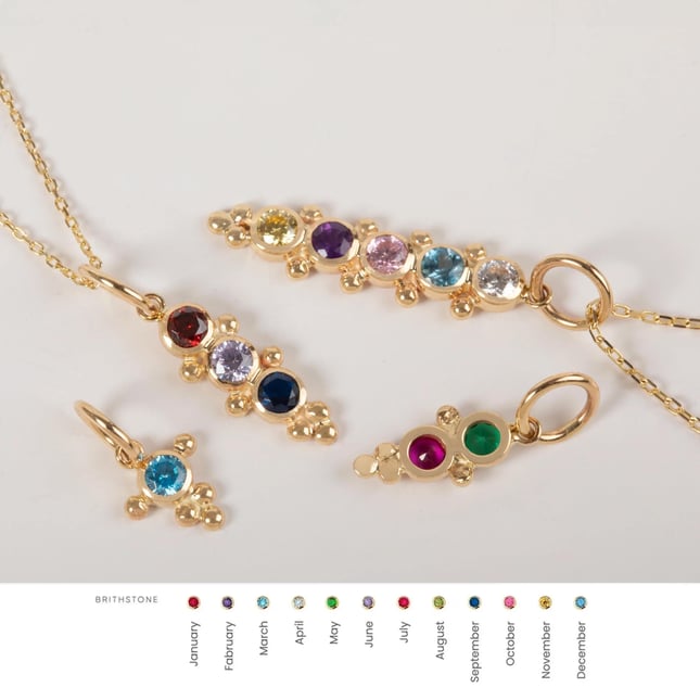 Custom Family Birthstone Solid Gold Pendant