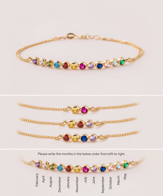 Birthstone Family Solid Gold Bracelet