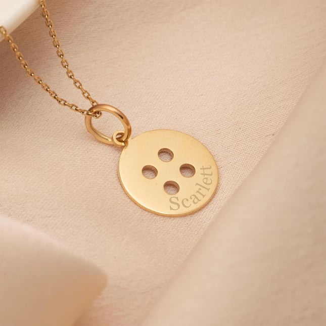 Minimal Button Pendant Initial Solid Gold Necklace