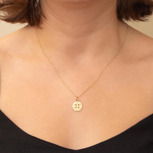 Minimal Button Pendant Initial Solid Gold Necklace