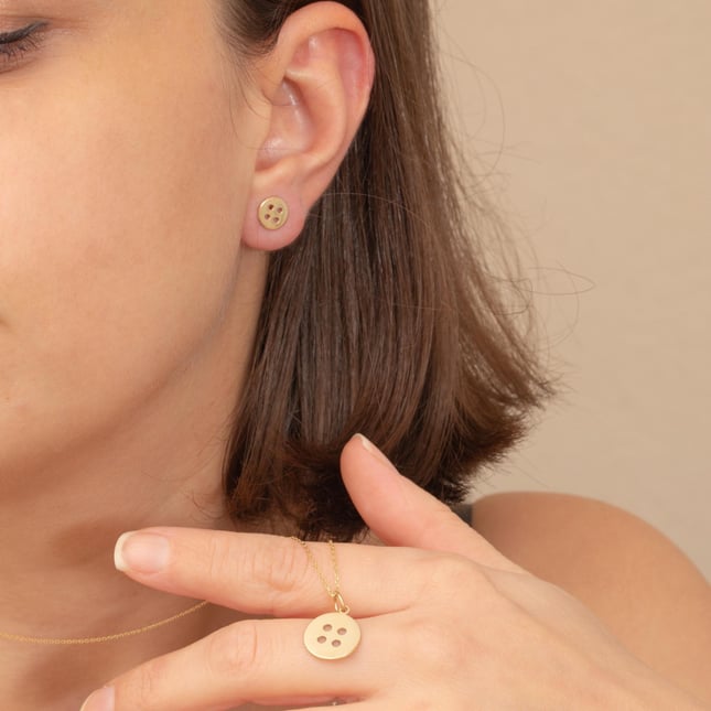 Minimal Button Pendant Initial Solid Gold Necklace