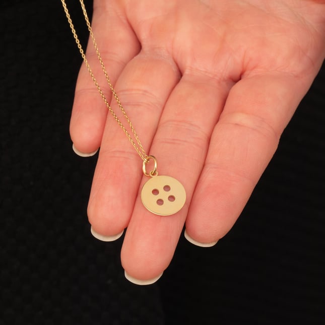 Minimal Button Pendant Initial Solid Gold Necklace