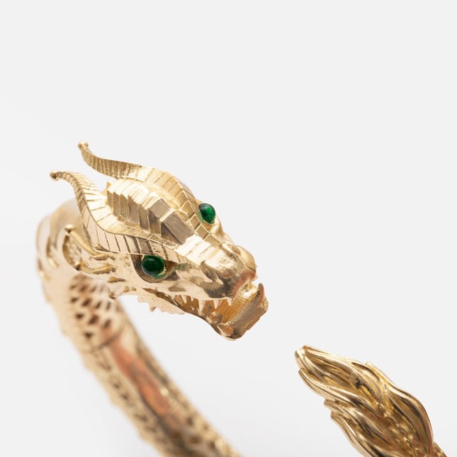 Sculptural Mythical Dragon Solid Gold Bangle