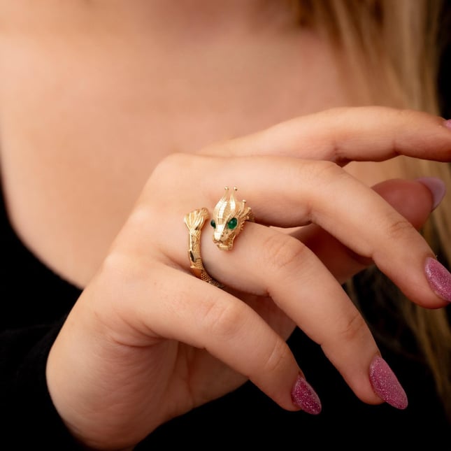 Sculptural Mythical Dragon Wrap Ring Solid Gold Ring