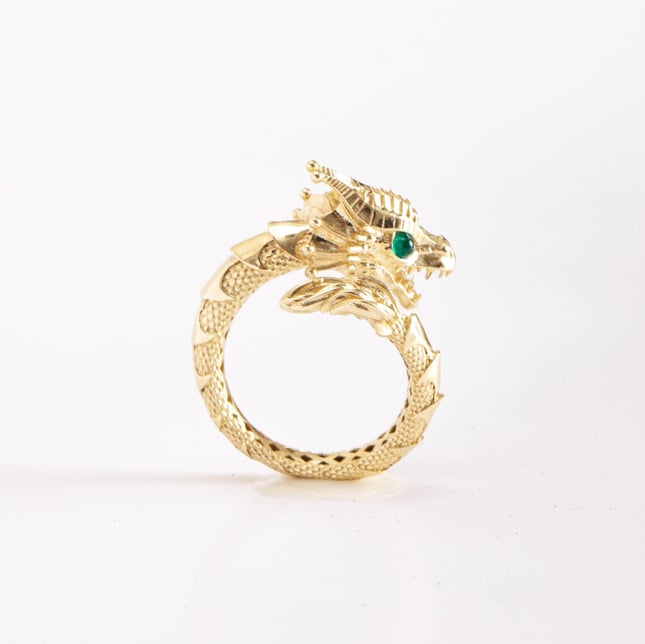 Sculptural Mythical Dragon Wrap Ring Solid Gold Ring