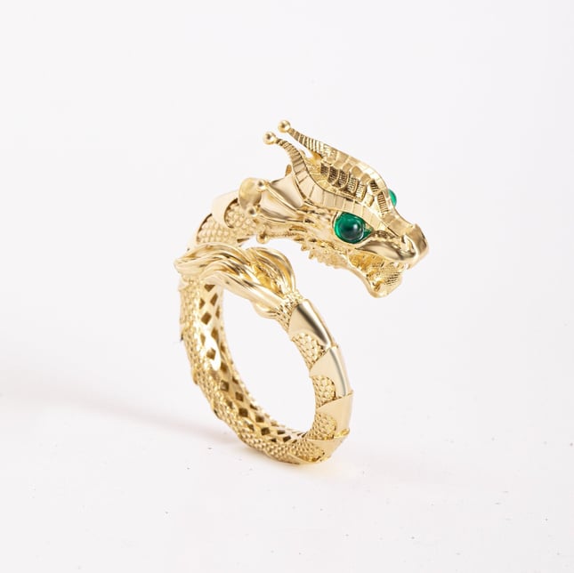 Sculptural Mythical Dragon Wrap Ring Solid Gold Ring