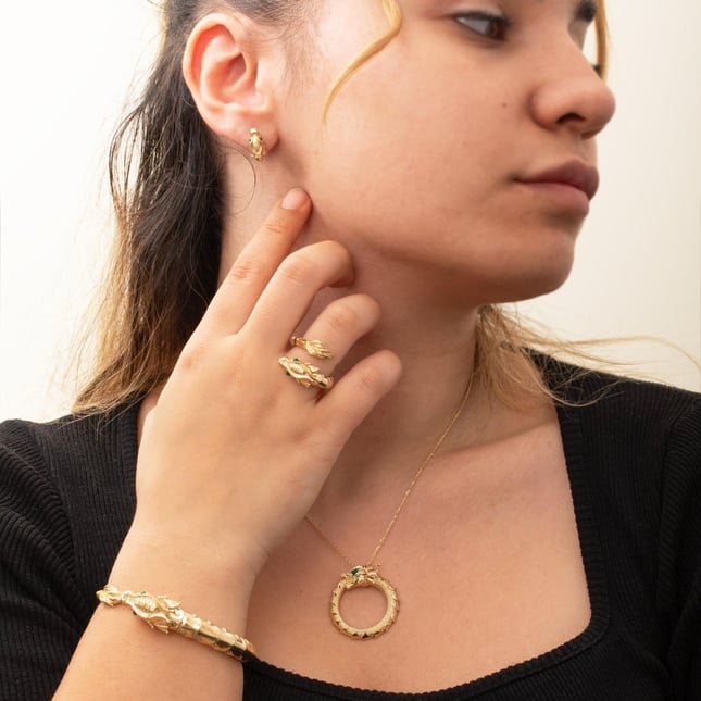 Sculptural Mythical Dragon Wrap Ring Solid Gold Ring