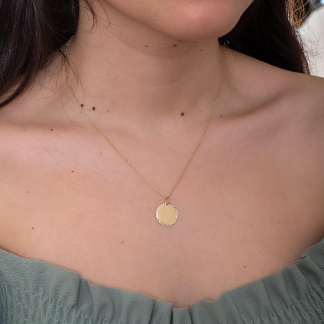 Custom Engraved Solid Gold Diamond Cut Disc Necklace