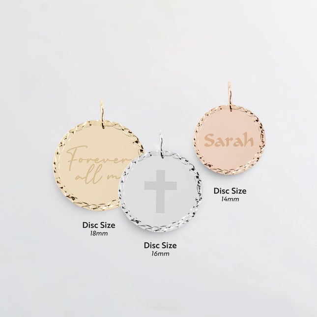 Custom Engraved Solid Gold Diamond Cut Disc Necklace