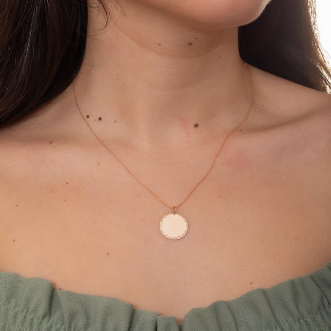 Custom Engraved Solid Gold Diamond Cut Disc Necklace