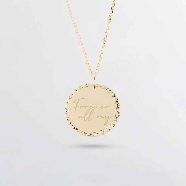 Custom Engraved Solid Gold Diamond Cut Disc Necklace