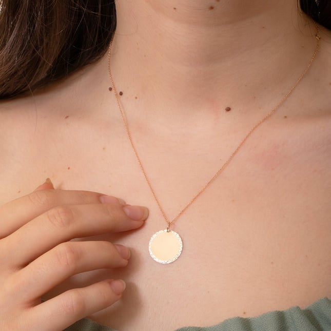 Custom Engraved Solid Gold Diamond Cut Disc Necklace