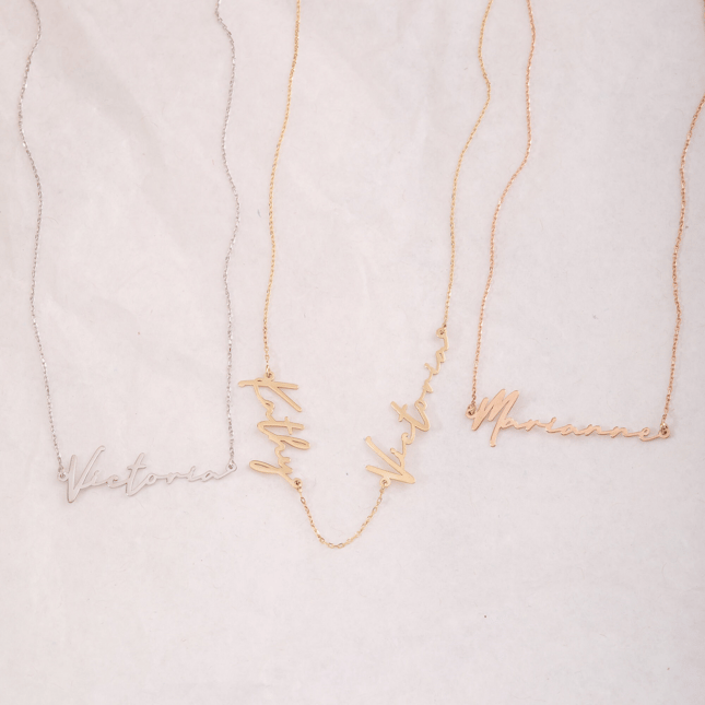 Handwritten Name Solid Gold Necklace