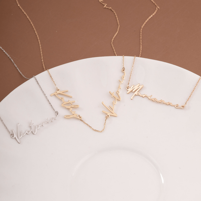 Handwritten Name Solid Gold Necklace