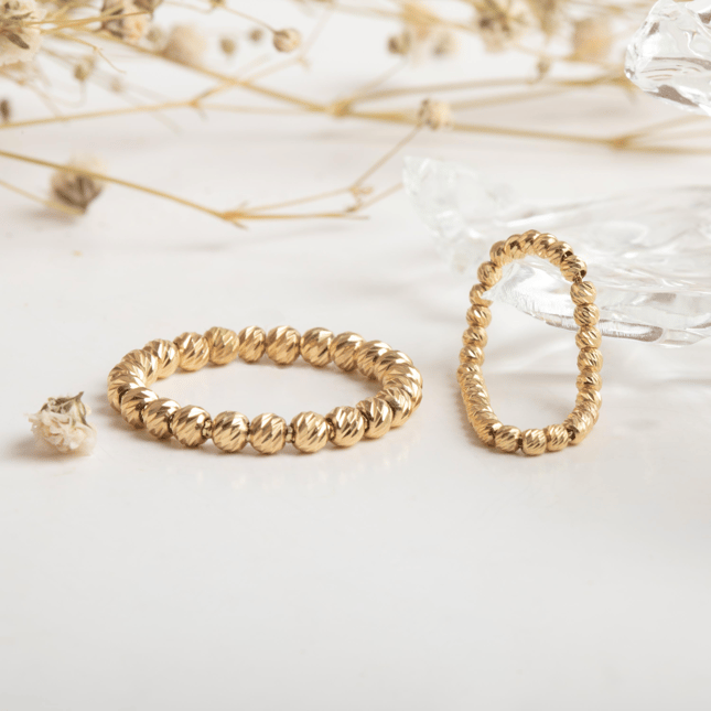 Diamond Cut Dorika Beaded Ball Solid Gold Ring