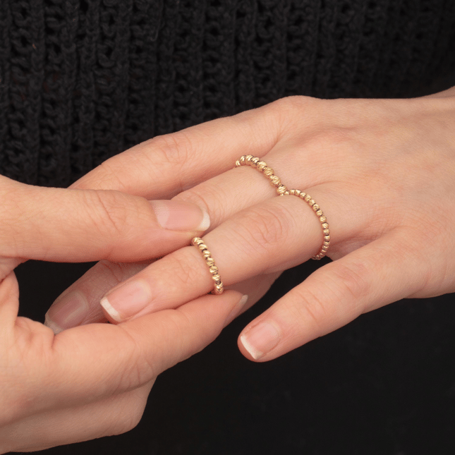 Diamond Cut Dorika Beaded Ball Solid Gold Ring