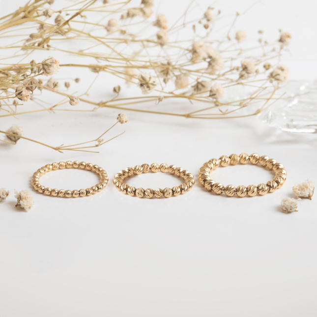 Diamond Cut Dorika Beaded Ball Solid Gold Ring