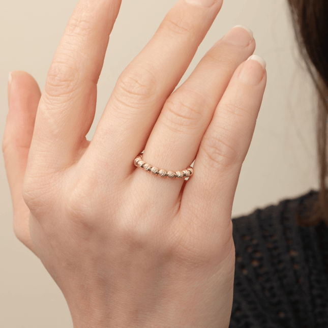 Diamond Cut Dorika Beaded Ball Solid Gold Ring