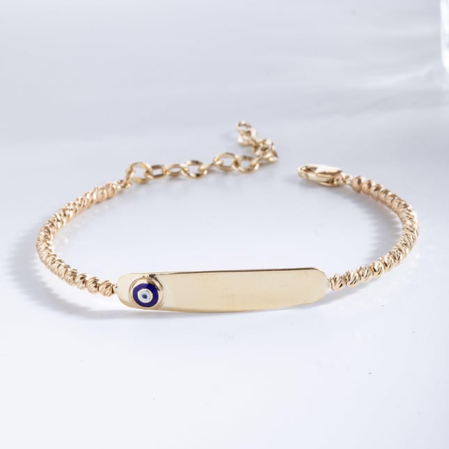 Evil Eye Ladybug Engraved Solid Gold Bracelet