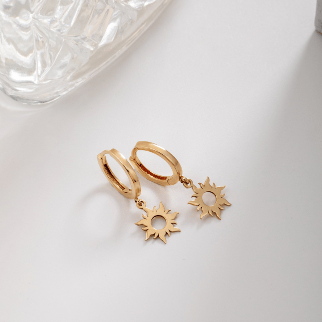 Sun Hoop Huggie Solid Gold Earring