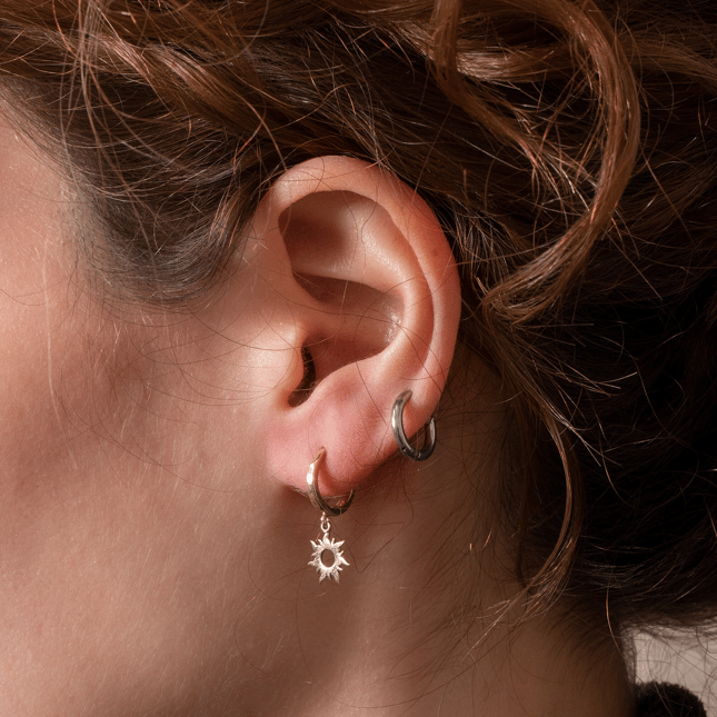 Sun Hoop Huggie Solid Gold Earring
