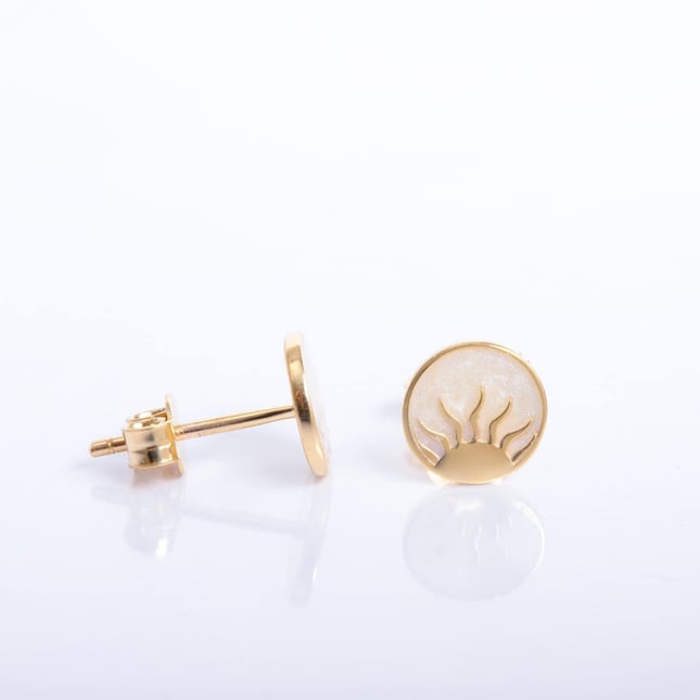 Celestial Sun & Crescent Moon Stud Solid Gold Earring