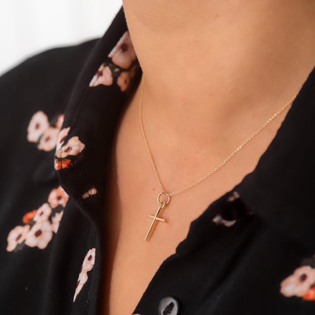 Square Cross Solid Gold Necklace