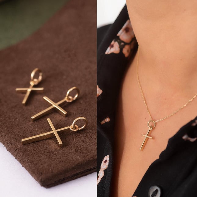Square Cross Solid Gold Necklace