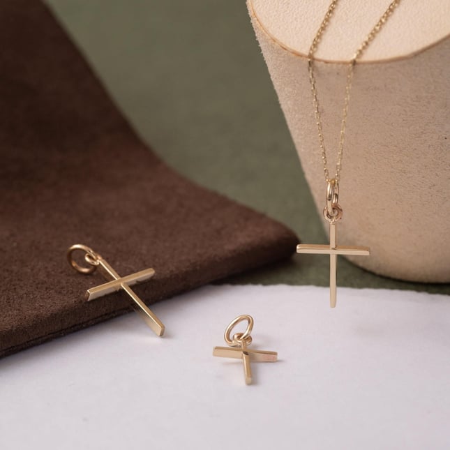Square Cross Solid Gold Necklace