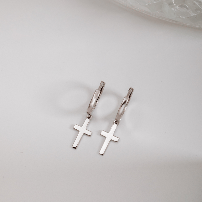 Cross Hoop Huggie Solid Gold Earring
