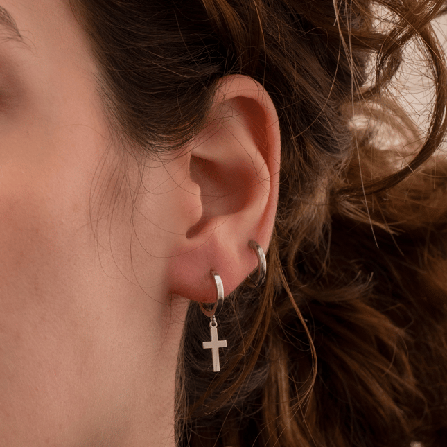 Cross Hoop Huggie Solid Gold Earring
