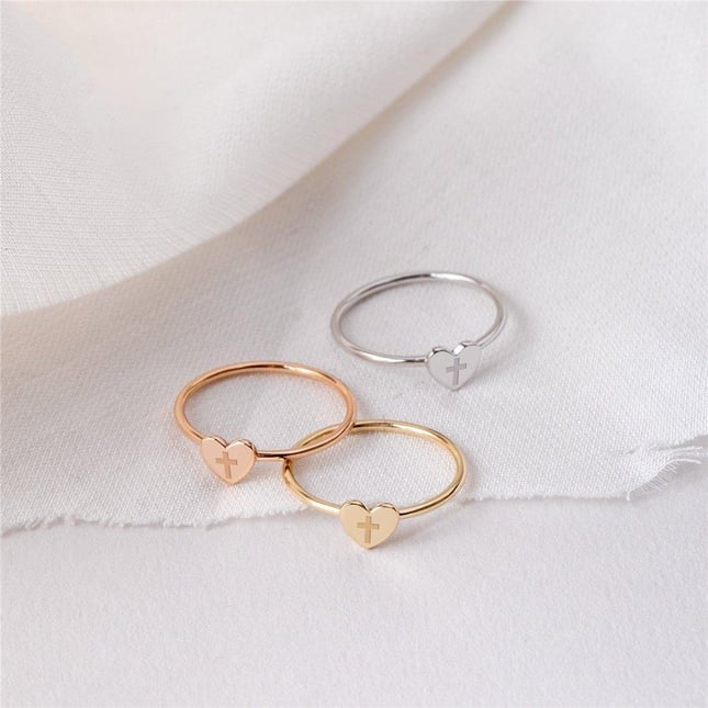 Heart Cross Solid Gold Ring