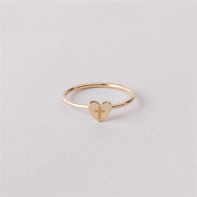 Heart Cross Solid Gold Ring