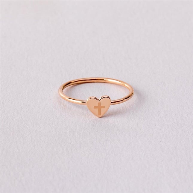 Heart Cross Solid Gold Ring