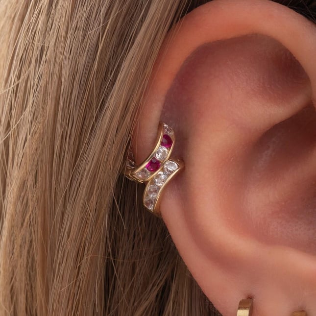 CZ Hoop Huggie Solid Gold Earring
