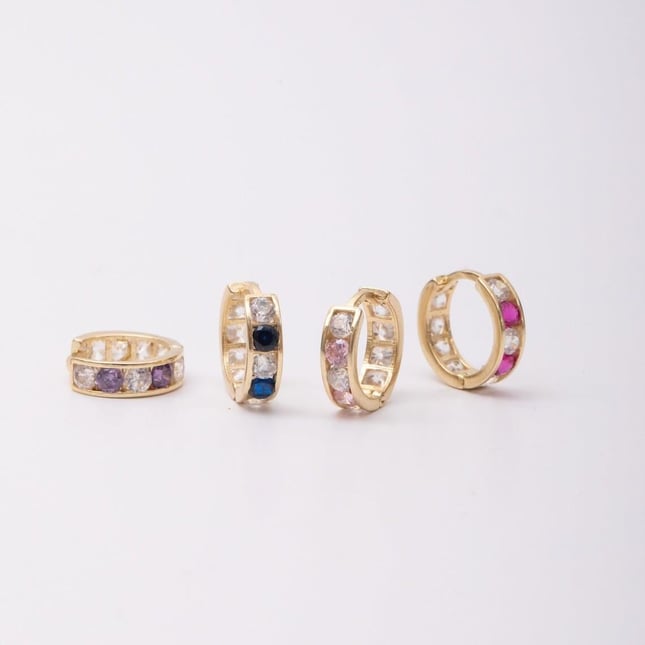 CZ Hoop Huggie Solid Gold Earring